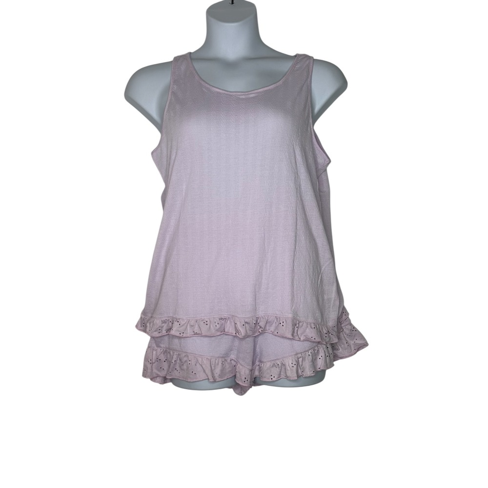 NWT You Say‎ Womens Ruffle Trim Tank Top and Shorts Pajama Set Large Lavender
